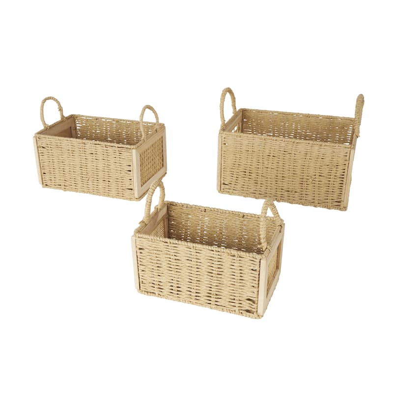 Rattan Woven Decorative and Functional Storage Basket with Rope Handles - Set of 3 Brown or Light Brown - Roche River Decor