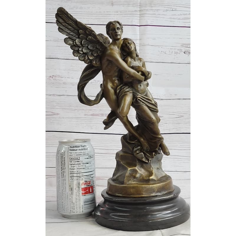 Eros Psyche Romantic Lovers Angel Bronze Statue Sculpture Figure On Marble Base 13 Inches X 6 Inches