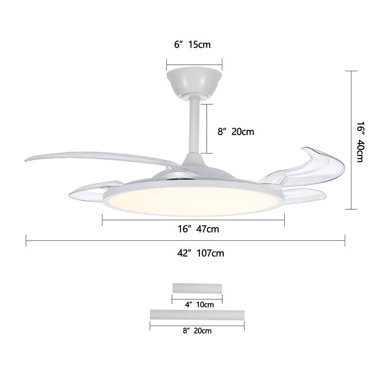 42 Inch Retractable Ceiling Fan with Light, Smart APP/Remote Control Ceiling Fan Light for Bedroom Living Room
