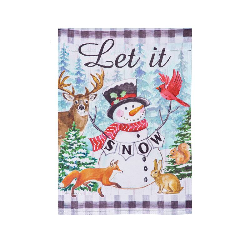12.5 in. x 18 in. Let it Snow Snowman and Woodlands Suede Garden Flag