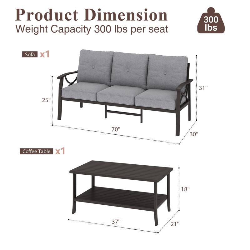 Outdoor Patio Furniture Set, Outdoor Metal Sectional Furniture with Cushions, Outdoor Conversation Seating Set with Coffee Table