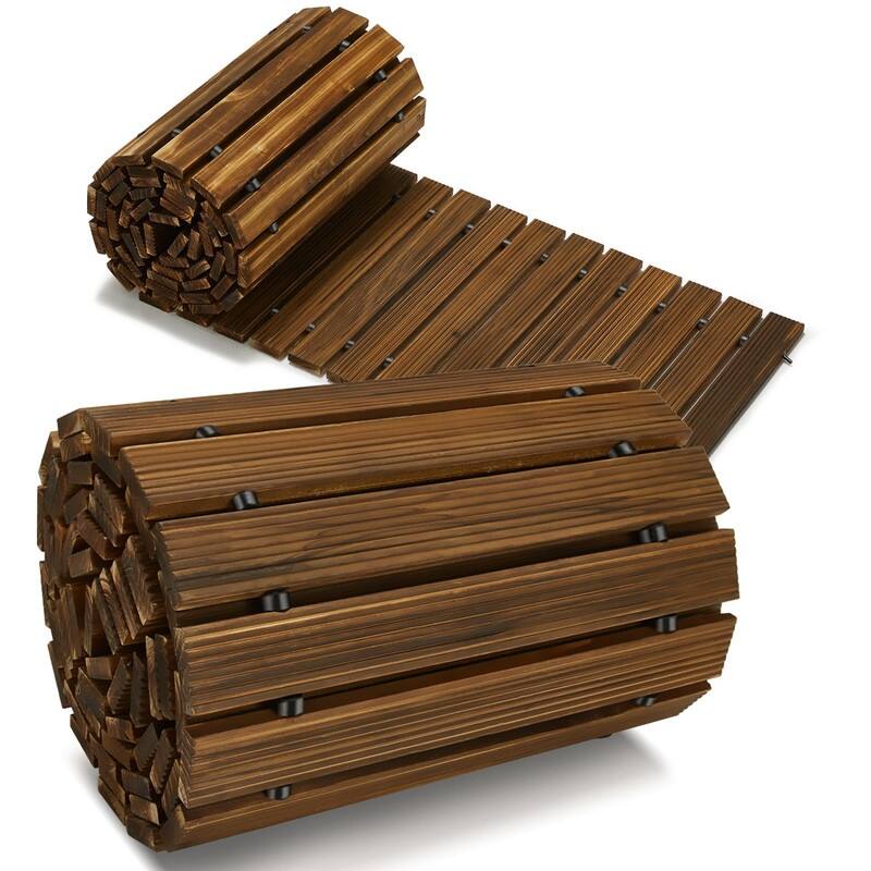 8FT Wooden Garden Pathway,Outdoor Roll Out Decorative Straight Walkway - Brown