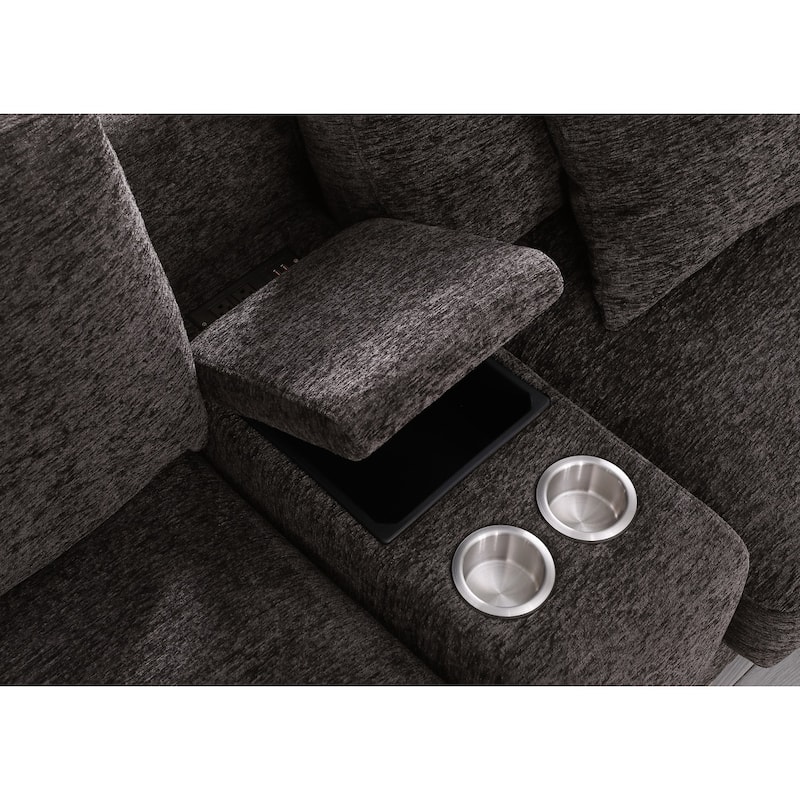 Modern Modular Sectional Sofa with Ottomans and Built-in Console, Cupholders