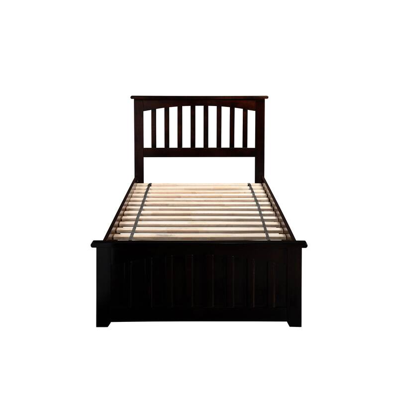 Antique Platform Bed Twin Trundle - Hardwood Bed Frame with Footboard - Elegant Bedroom Furniture