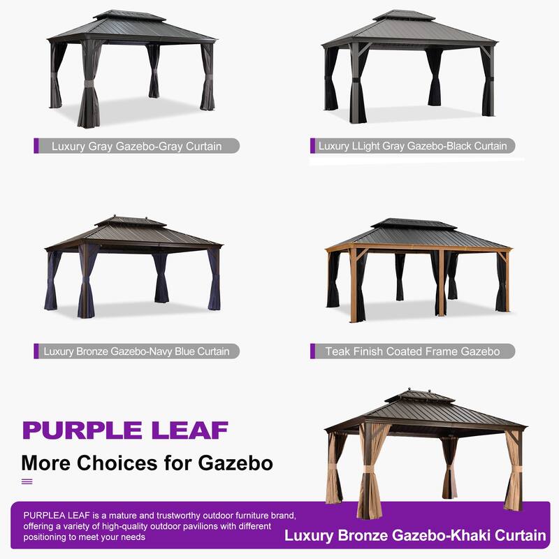 PURPLE LEAF Outdoor Gazebo Aluminum Frame Galvanized Steel Hardtop Gazebo