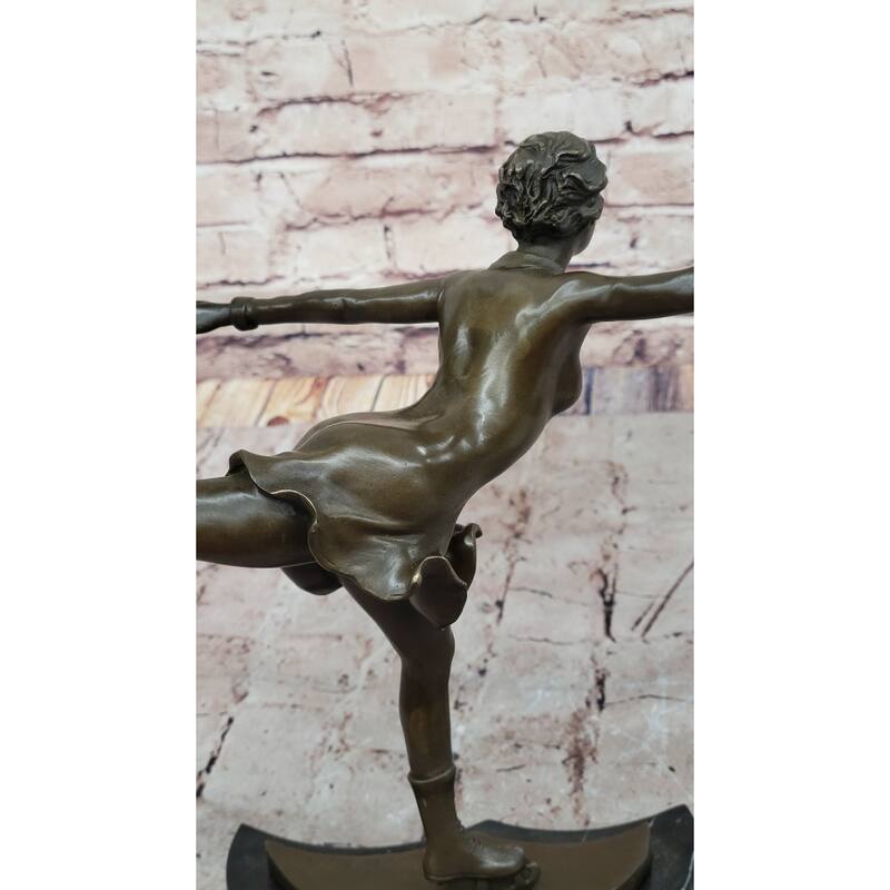 Graceful Bronze Figure Skater Sculpture – Ice Dancing Statue On Marble Base