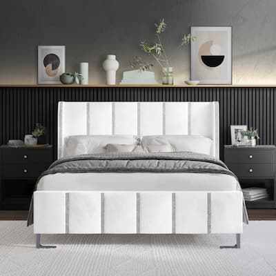 CraftPorch Luxurious Crystal Diamond Strip Velvet Upholstered Bed