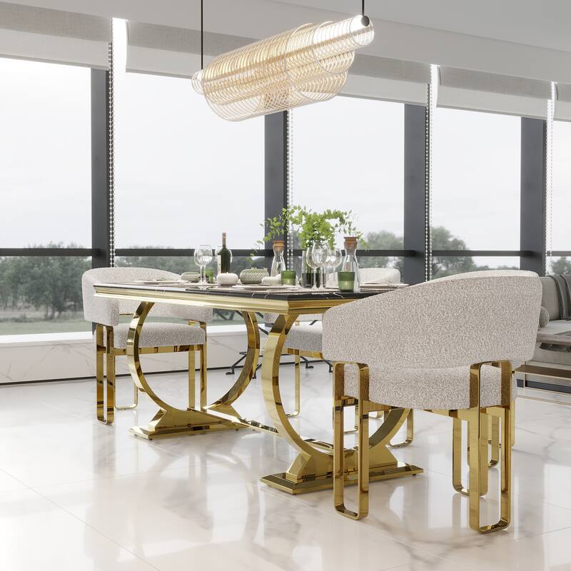 Luxurious Dining Room Table Set with Velvet Dining Chairs