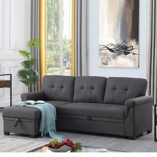 Lucca Dark Gray Linen Reversible Sleeper Sectional Sofa with Storage ...