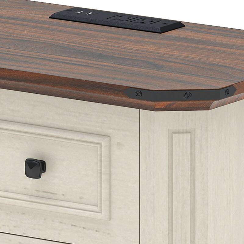 Farmhouse End Table, Sofa Side Table with Charging Station