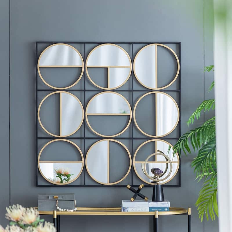 Metal Beaded Black Wall Mirror - Gold