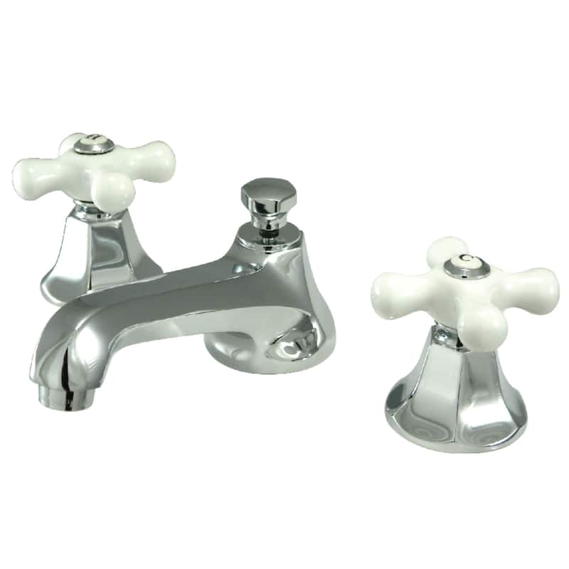 Kingston Brass Metropolitan Chrome Widespread Bathroom Faucet - Silver Porcelain Cross