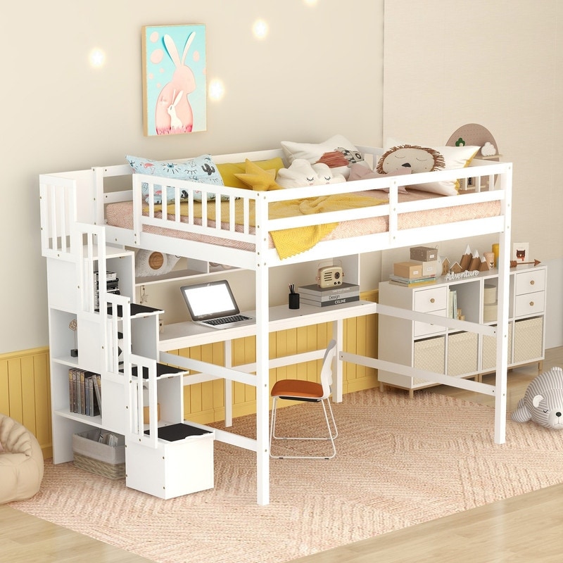 Loft bed with bookshelves top