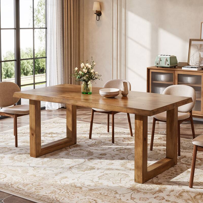63 Inch Solid Wood Dining Table for 6, Farmhouse Rectangle Kitchen Table - 31.5" D x 62.99" W x 29.53" H