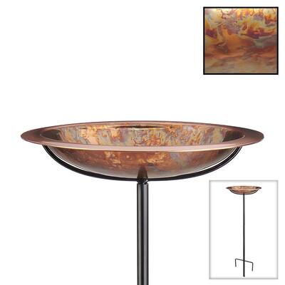 Pure Copper Bird Bath, Featuring a Hand-Applied Fired Finish, and a Multipronged Garden Pole By Good Directions