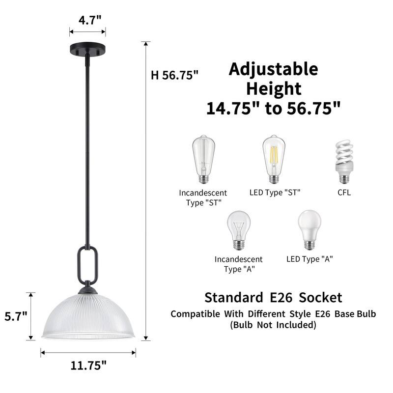 KAWOTI Modern Pendant Light with Ribbed Dome Shade