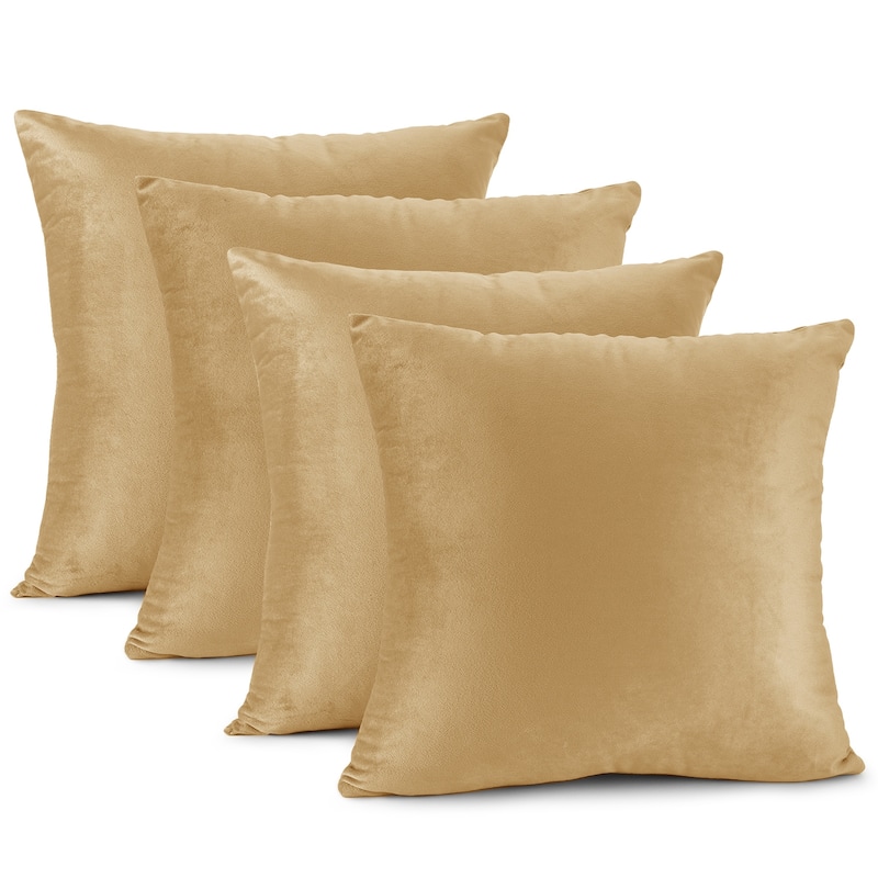 Nestl Solid Microfiber Soft Velvet Throw Pillow Cover (Set of 4) - 16" x 16" - Gold