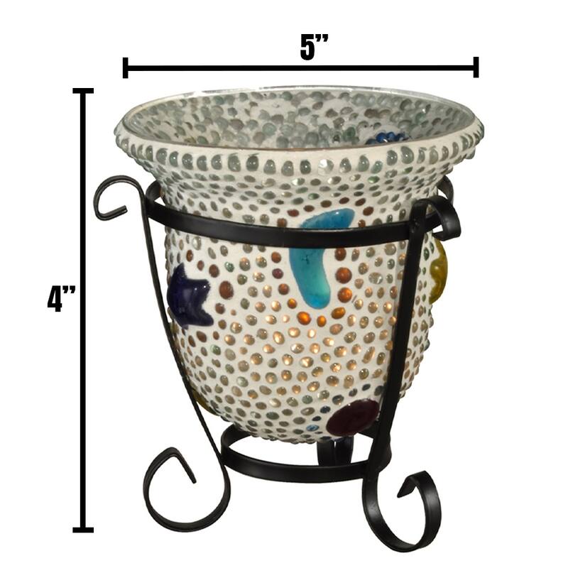 Springdale 4H Bead Star Cup 4-Piece Mosaic Art Glass Candle Votive Set