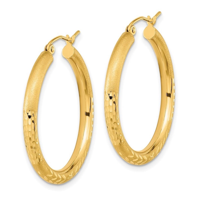 Curata 14k Yellow Gold Polished Satin and Sparkle Cut Endless Hoop Earrings - 32.28x30.58mm