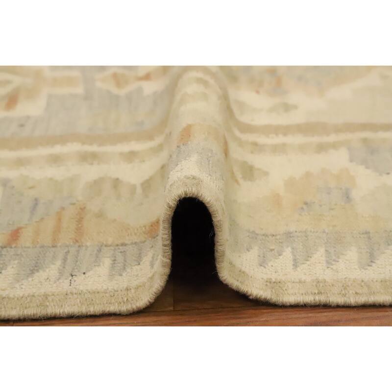 Hand Woven Oriental 100% Wool Carpet Southwestern Tribal Beige & Ivories Kilim Area Rug - 4' 11'' X 3' 2''
