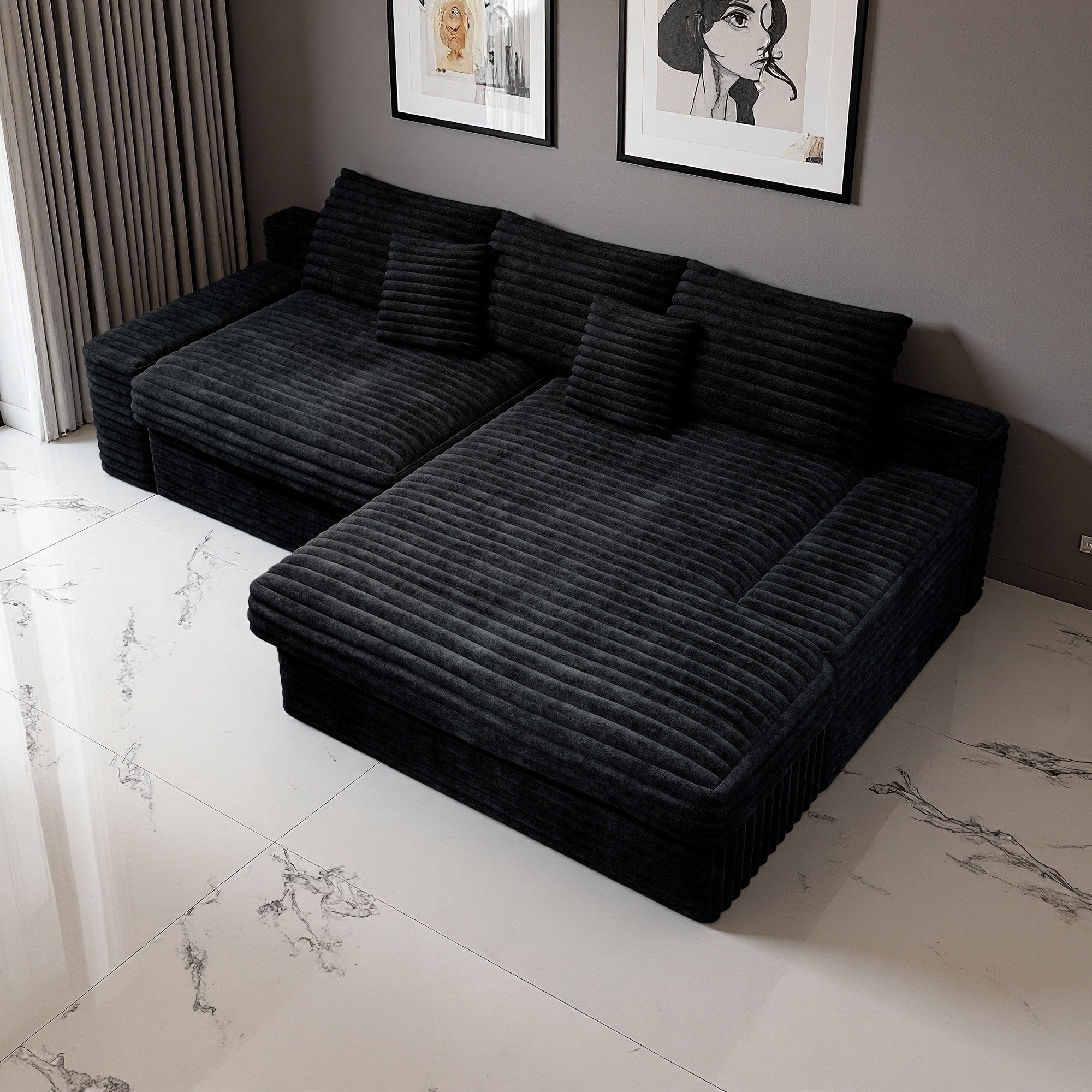 118.1" Corduroy Modular Sectional Sofa with 2-Piece Combination and No Assembly Required (4-Seater)