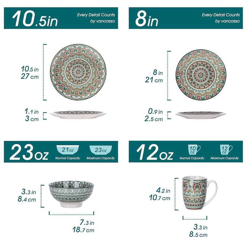 vancasso Mandala Bohemian Porcelain Dinnerware Set (Service for 4)