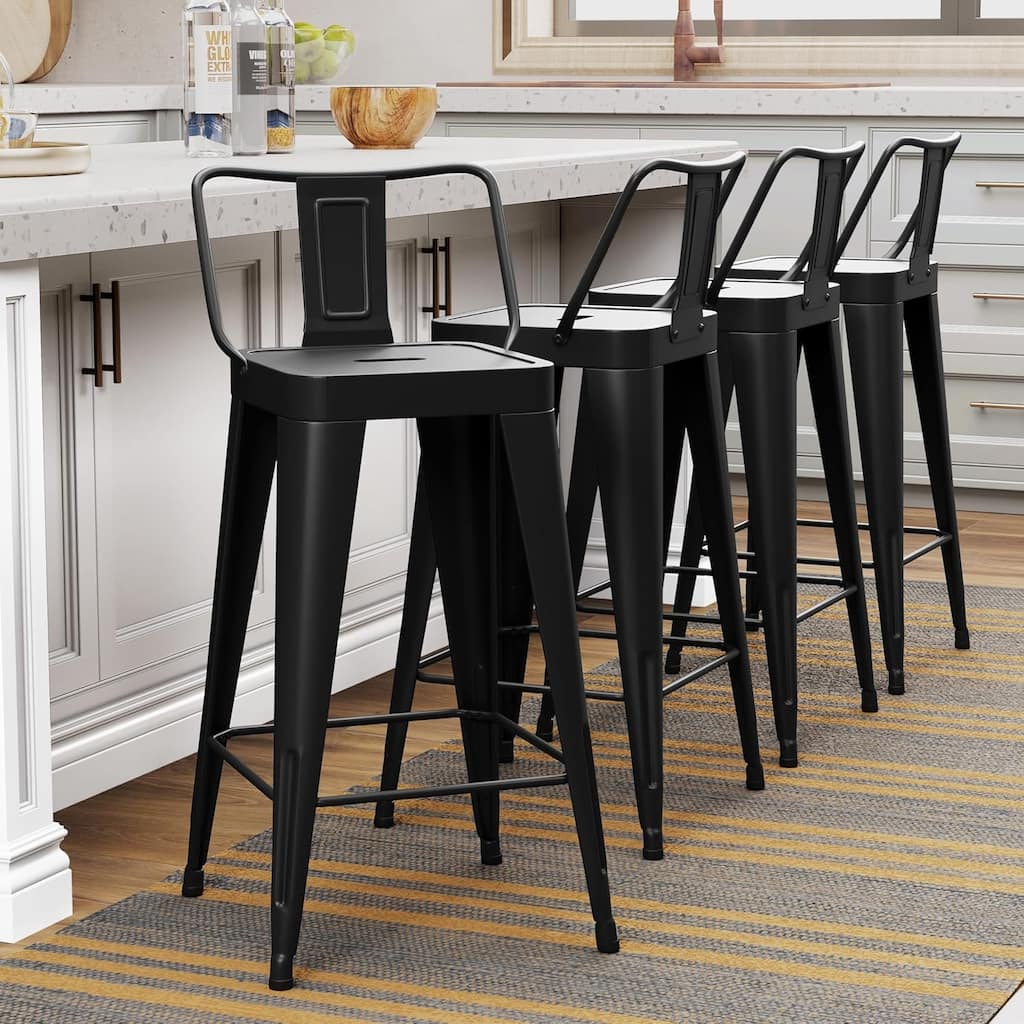 Metal Counter Stools Set of 4 Counter Height Bar Stools 24" Height Barstools with Metal Frame and Low Back