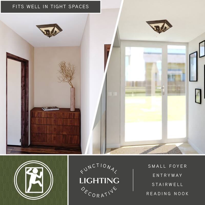 Bozeman 14-in W Bronze Rustic Bear Flush Mount Ceiling Light Fixture - 14-in W x 5.75-in H x 14-in D