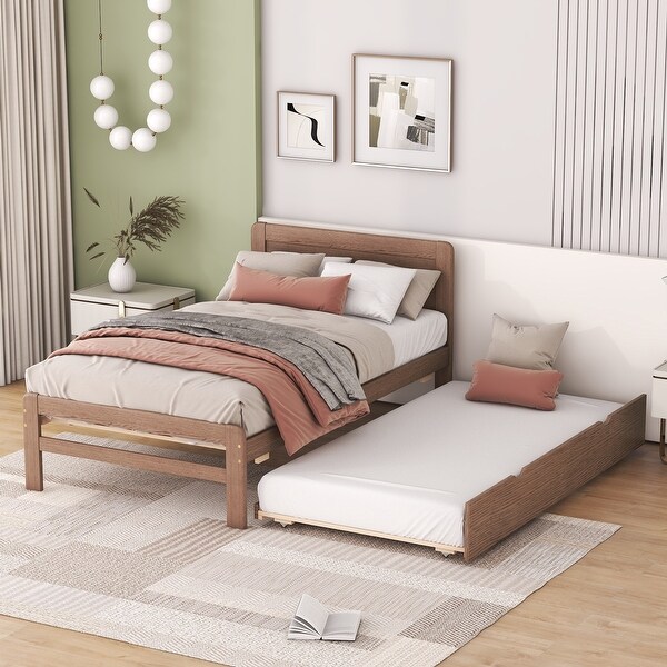 Modern Design Wooden Twin Size Platform Bed Frame with Trundle Bed Bath Beyond 39526026