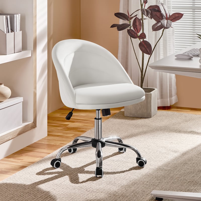 Yaheetech Modern Velvet Armless Desk Chair Office Chair for Bedroom, Home Office - White