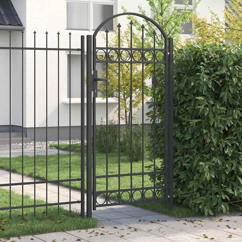 vidaXL Fence Gate Gray 39.4" x 49.2"/59.1"/68.9"/98.4" Powder-coated steel - 39.4" x 98.4