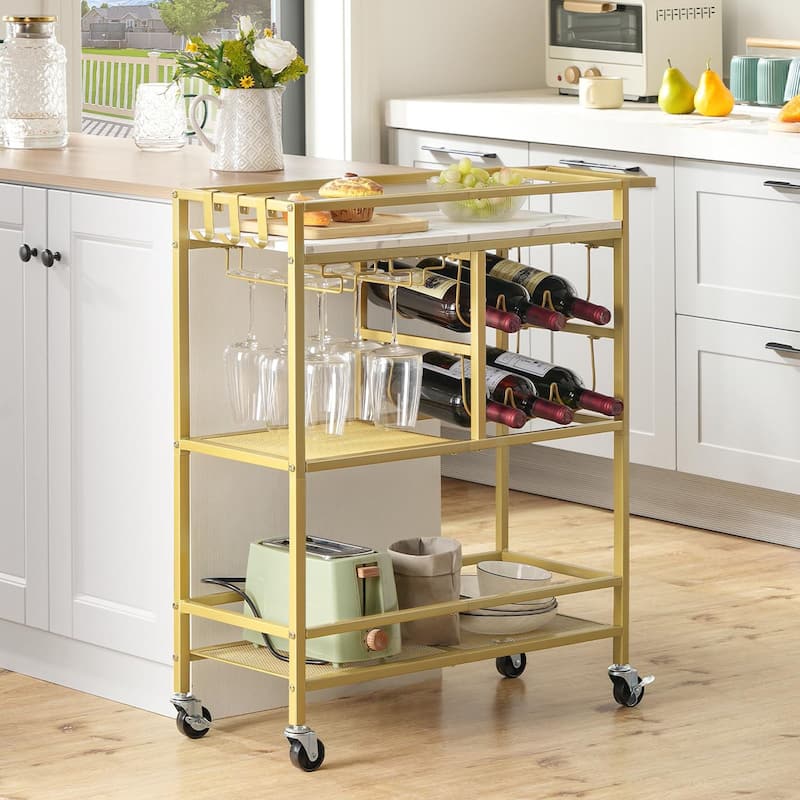 3-Tier Home Bar Serving Cart with Handle, Wine Rack, and Glass Holders