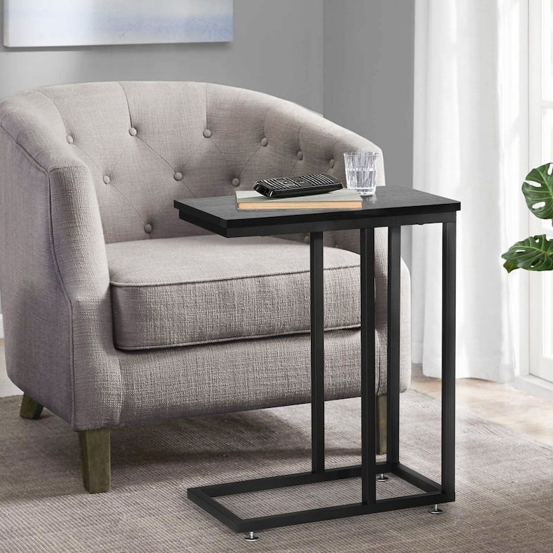 VECELO C-Shaped End Table Small Side Table Sofa Table with Metal Frame C-Shaped Couch Table for Sofa Laptop Coffee Snack
