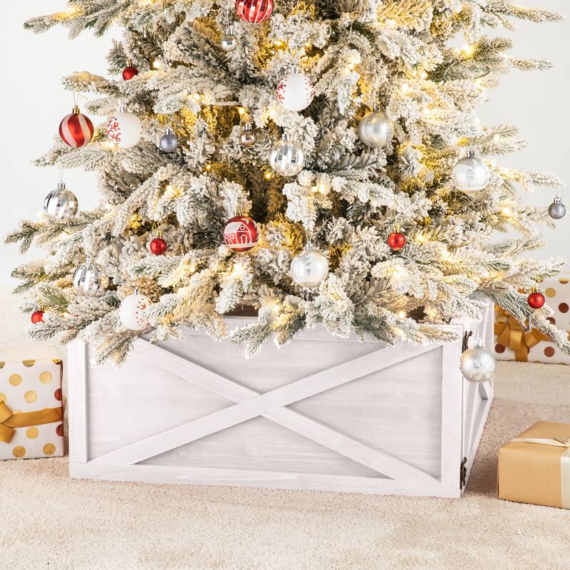 Glitzhome 22"L/26"L/32"L Handcrafted Wooden Christmas Tree Collars