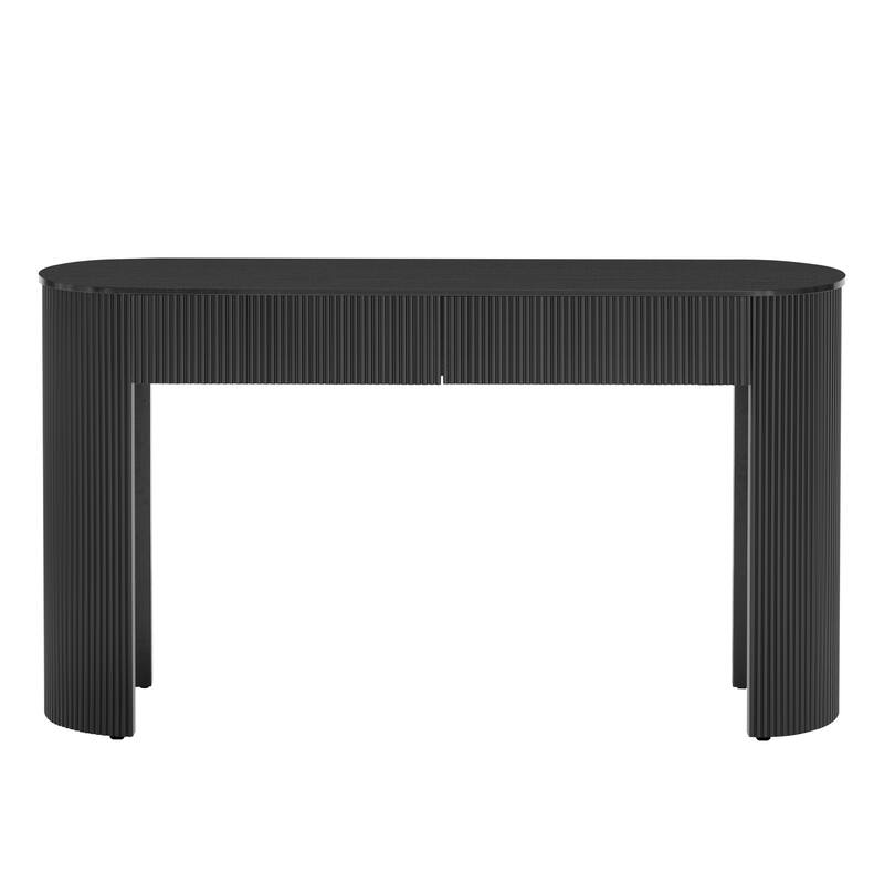 Modern Fluted Entryway Table Console Table with Oval Top and 2 Drawers, for Entryway and Living Room, Black