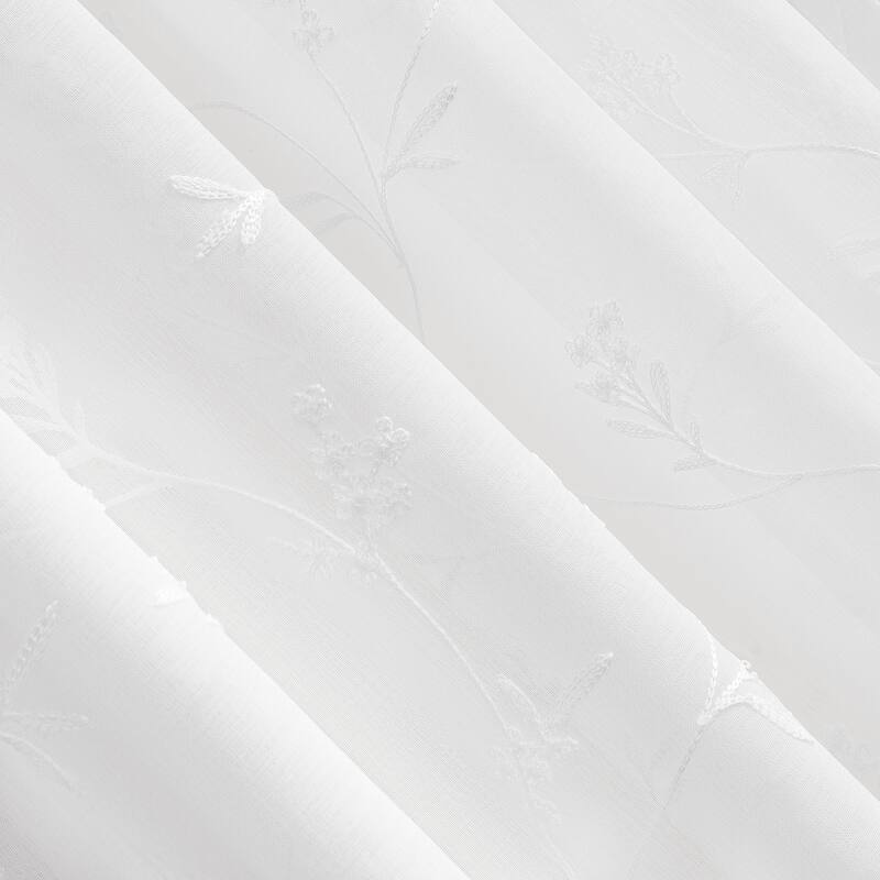 No. 918 Delia Embroidered Floral Sheer Rod Pocket 1-Piece Curtain Panel, Single Panel
