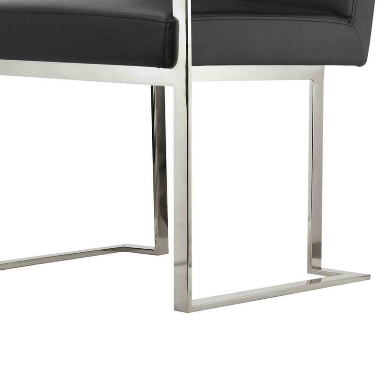 Boly 22 Inch Dining Armchair, Chrome Cantilever Steel, Black Faux Leather