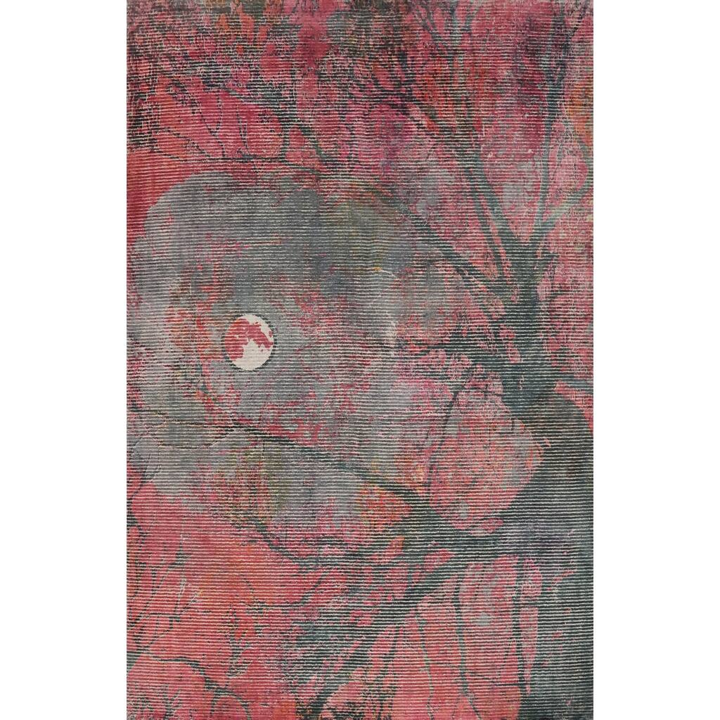 Hand Knotted Oriental Viscose Silk Carpet Modern Pictorial Pink Abstract Area Rug - 7' 7'' X 5' 6''