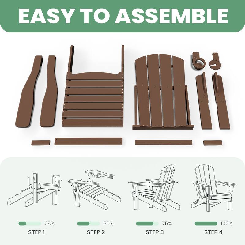 Foldable HDPE Adirondack Chair with Dual Cup Holders
