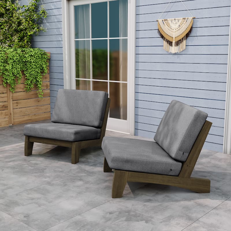 Teak Outdoor Armless Lounge Chair Set Loveseat with Cushions