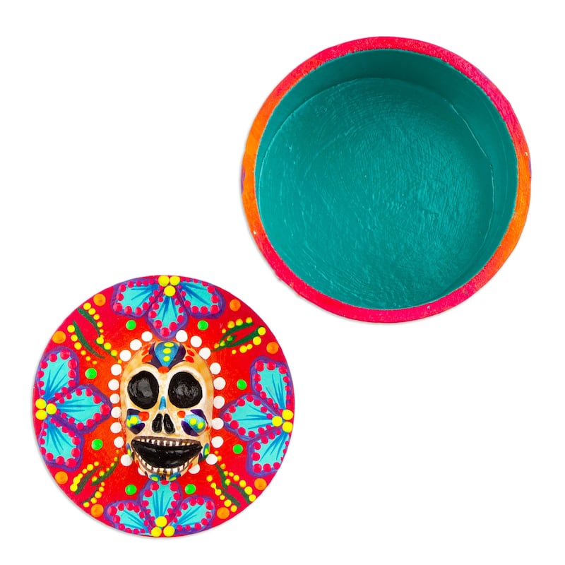 Novica Handmade Skull In Red Papier Mache Jewelry Box
