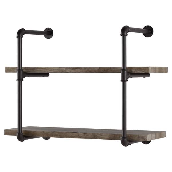slide 2 of 6, Danya B. 2-tier Industrial Pipe Wall Shelf Brown