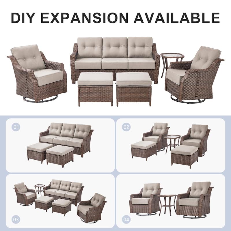 Gymojoy 75'' 3-Seat Paito Wicker Sofa with 6-Inch Ultra-Plush Cushions & Water-Resistant Olefin Fabric