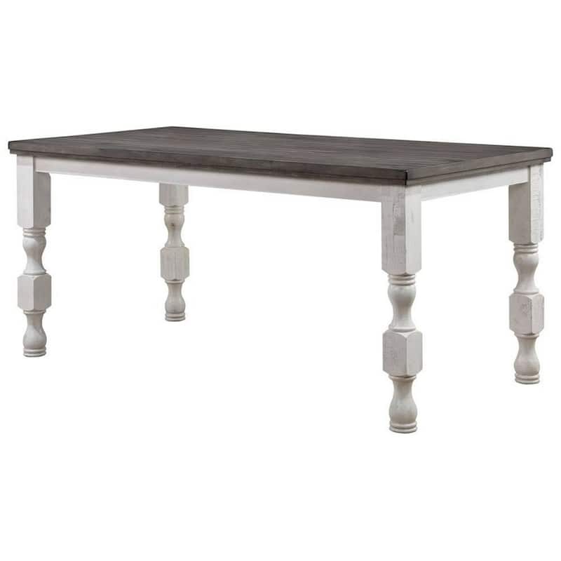 Wren 79 Inch Counter Height Table, Rectangular, Antique White Wood, Gray