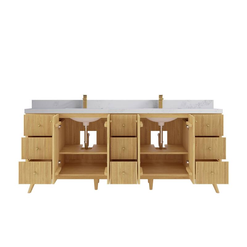 Willow Collections 84 in. W x 22 in. D Pasadena Solid Teak Double Sink Bathroom Vanity with Countertop