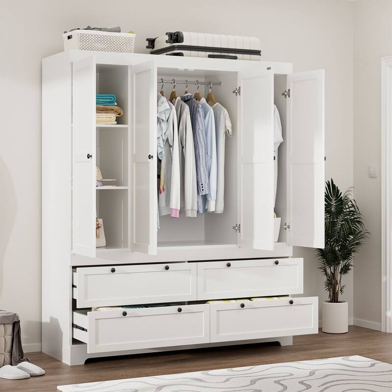 Meyreso White Modular Wardrobe Closet with Drawers, Convertible Stacking Armoire - N/A