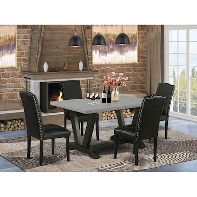5-Piece Rectangle Natural Oak Finish Solid Wood Top Dining Table with 4 Parson Chair with