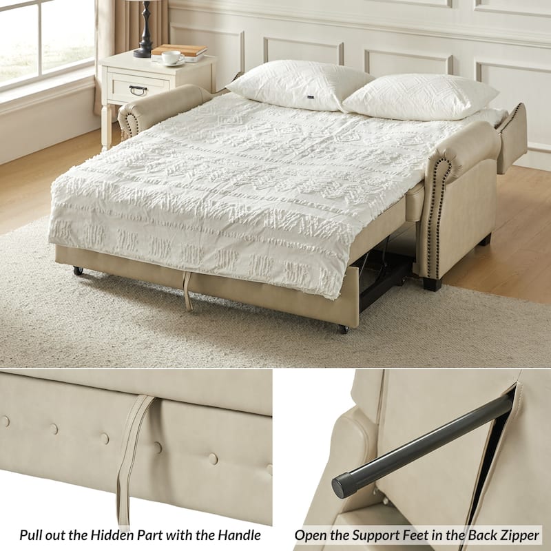 Ruedi Transitional 73.6" Vegan Leather Sofa Bed with Tufted Back and Nailhead by HULALA HOME