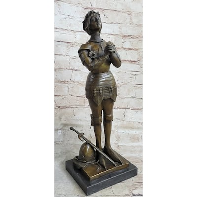 Joan Of Arc Roman Catholic Saint Praying Heroine Bronze Marble Statue Artwork