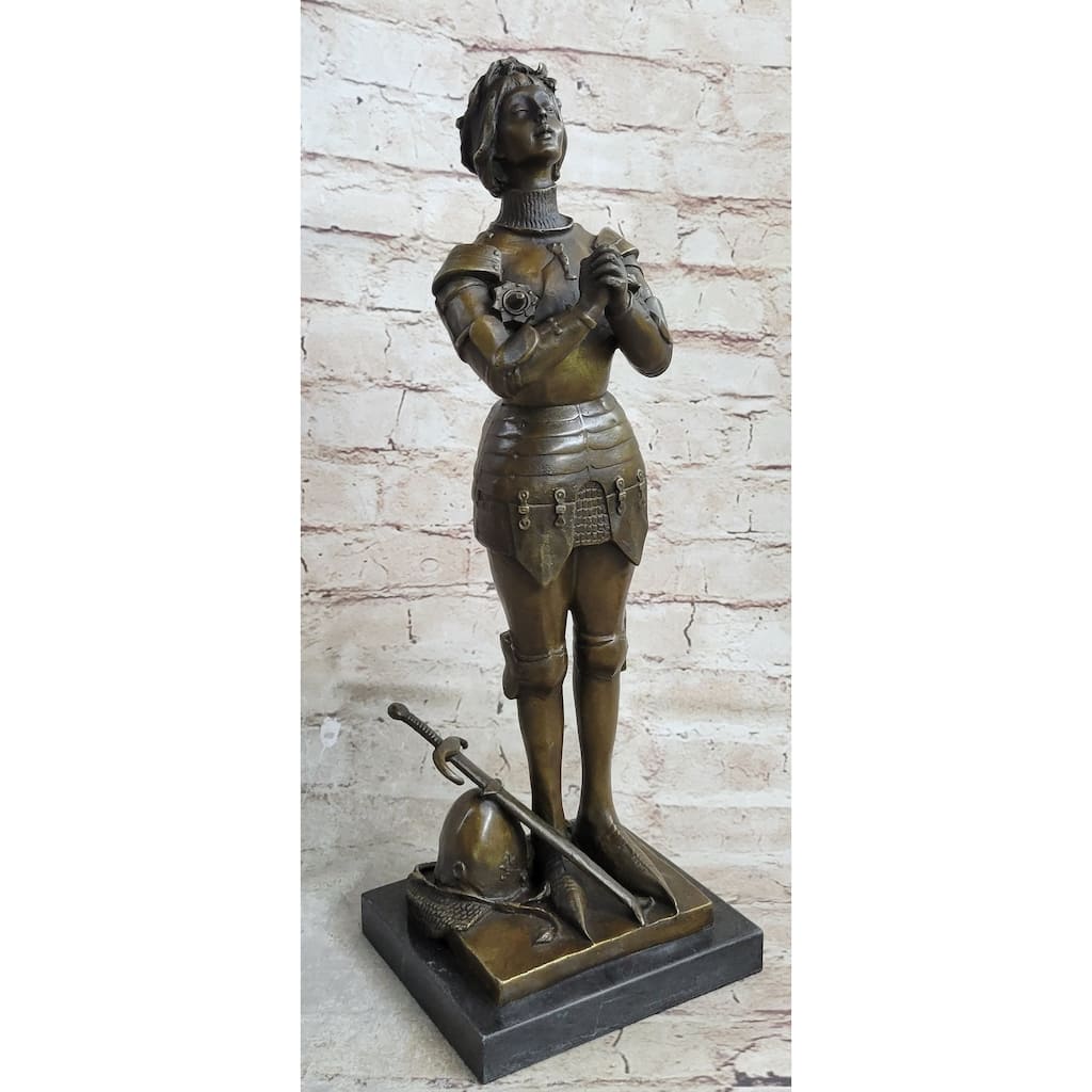 Joan Of Arc Roman Catholic Saint Praying Heroine Bronze Marble Statue Artwork